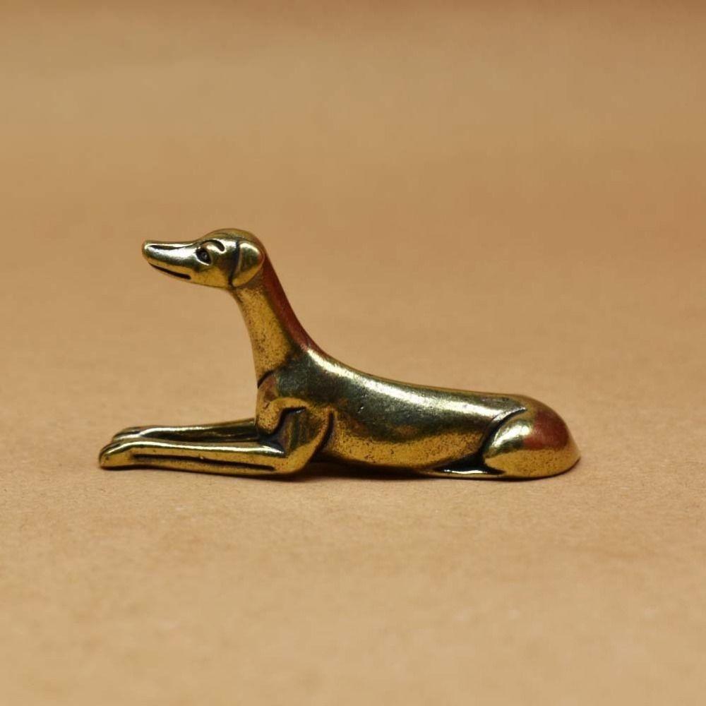 Hand-Carved Brass Greyhound Figurine Exquisite Elegant Zodiac Dog Tea Pet Vintage Antique Finish Miniature Dog Statue