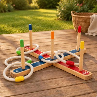 Wooden Hoop Toss Set HandEye Coordination Kids Toy ParentChild Interaction for Children,