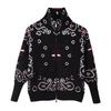 Women Long Sleeve Knit Cardigan Jacket Zipper Decor Geometric Pattern Loose Fit