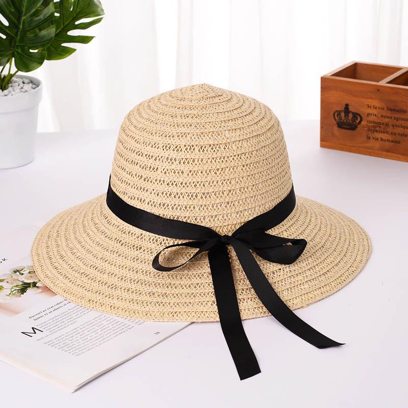 

Summer Straw Hat for Women Large Wide Brim Foldable Beach Sun Hat Outdoor UV Protection Female Panama Cap Sombreros one size бежевый