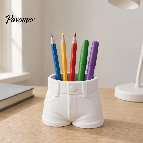 Decoración Creativa de Escritorio para Mujeres Portalápices con Forma de Pantalón Corto, Taza Divertida para Guardar Papelería y Pinceles de Maquillaje, Contenedor Organizador 3D con Estampado de Bolígrafos Oficina