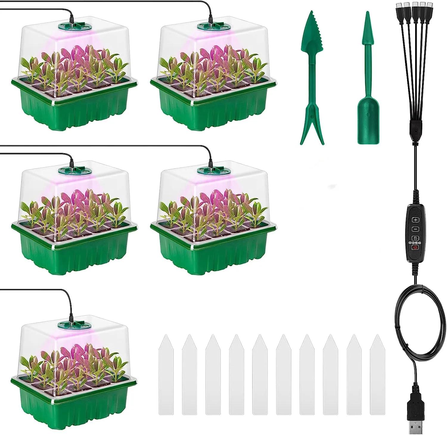 

5 шт. лампа для выращивания с поддоном для семян, набор для посева полного спектра, инструменты для проращивания, 12 ячеек, лампа для выращивания в теплице зелёный