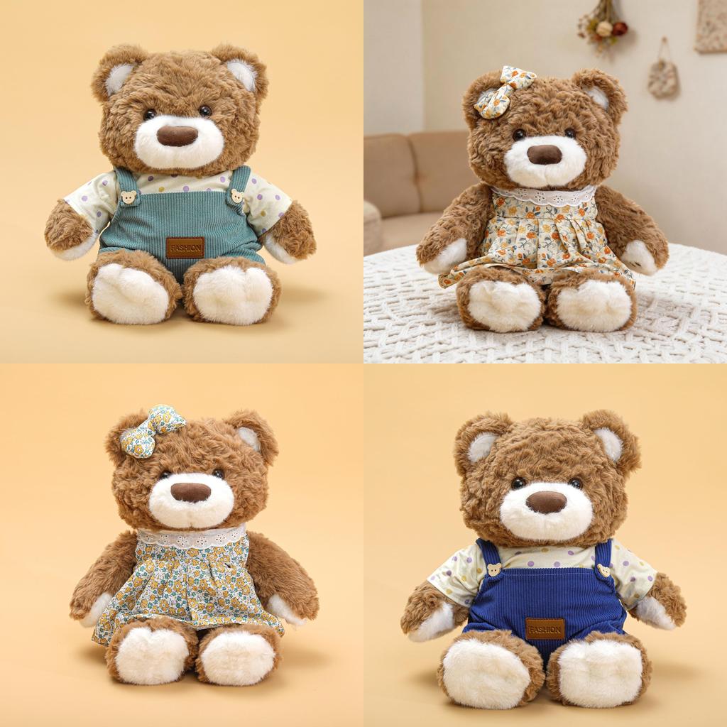 Plush Teddy Bear Figurine With Floral Overalls For Kids And Collectors