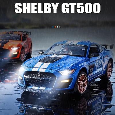 1:24 Modelul din aliaj Mustang GT 500 cu funcție de tragere în spate a sunetului și a luminii este foarte potrivit pentru colecție sau cadouri pentru colecția de jucării pentru copii