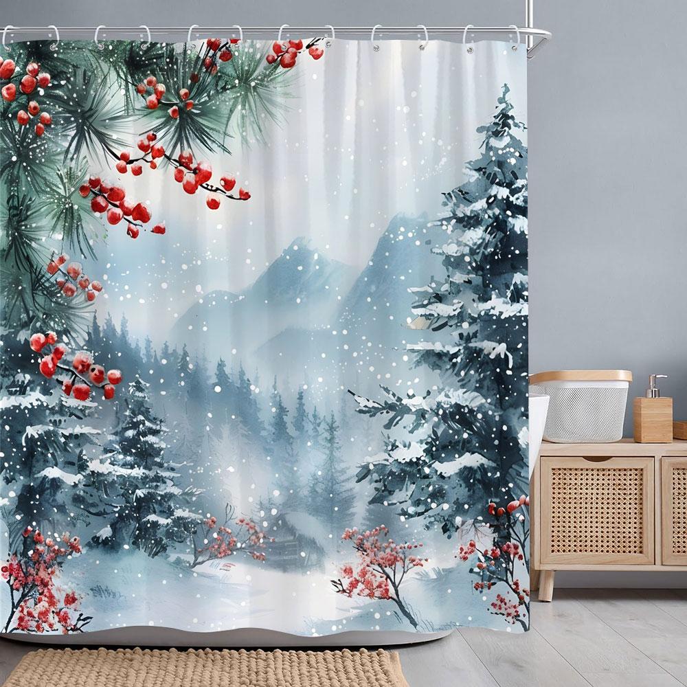 Misty Forest Watercolour Shower Curtain Geese Faraway Mountain Nature Landscape Fabric Shower Curtains Bathroom Decor with Hooks 90x180cm