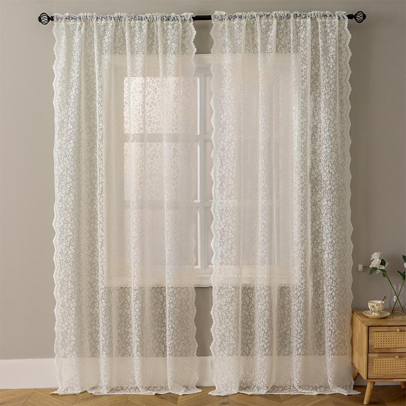 French Cream Beige Window Screen Translucent Opaque Finished Screen Curtain Small Fresh Balcony Living Room Bedroom Curtain