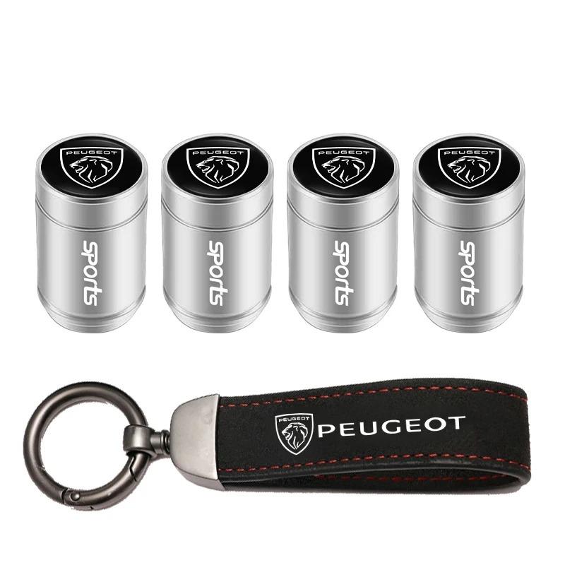 Car Tire Wheel Valve Caps Cover Suede Car Key Chain Ring Keychain for Peugeot 3008 5008 208 308 508 2008 408X 108