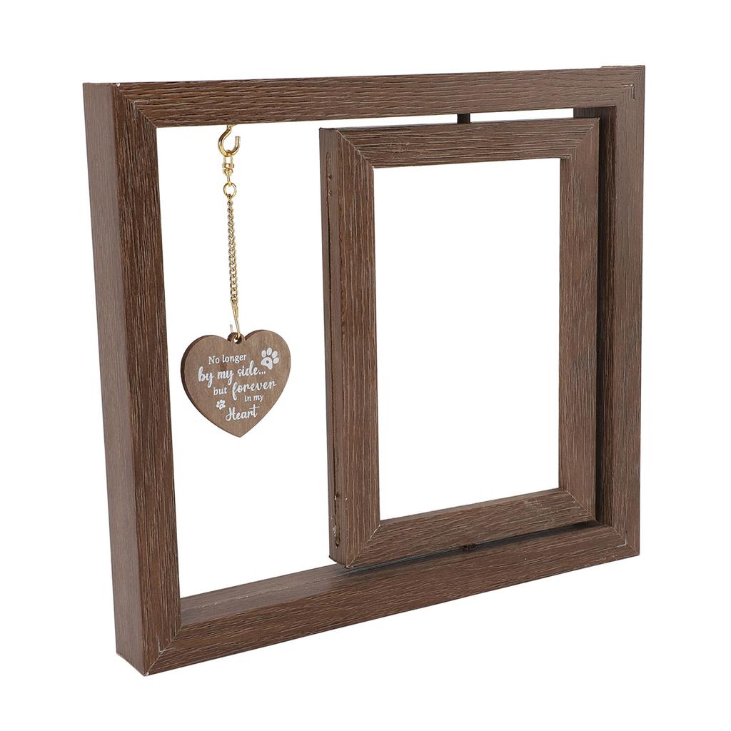 Hund Drehbilderrahmen Massivholz Doppelseitiger Herzanhänger Haustier Gedenk-Fotorahmen für Zuhause