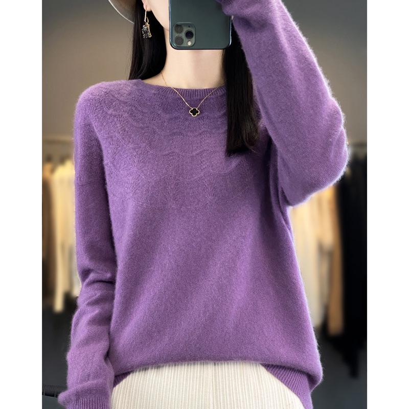 2023 Round Neck Casual Wool Sweater for Women - Spring, Autumn, and Winter Loose Knit Base Layer