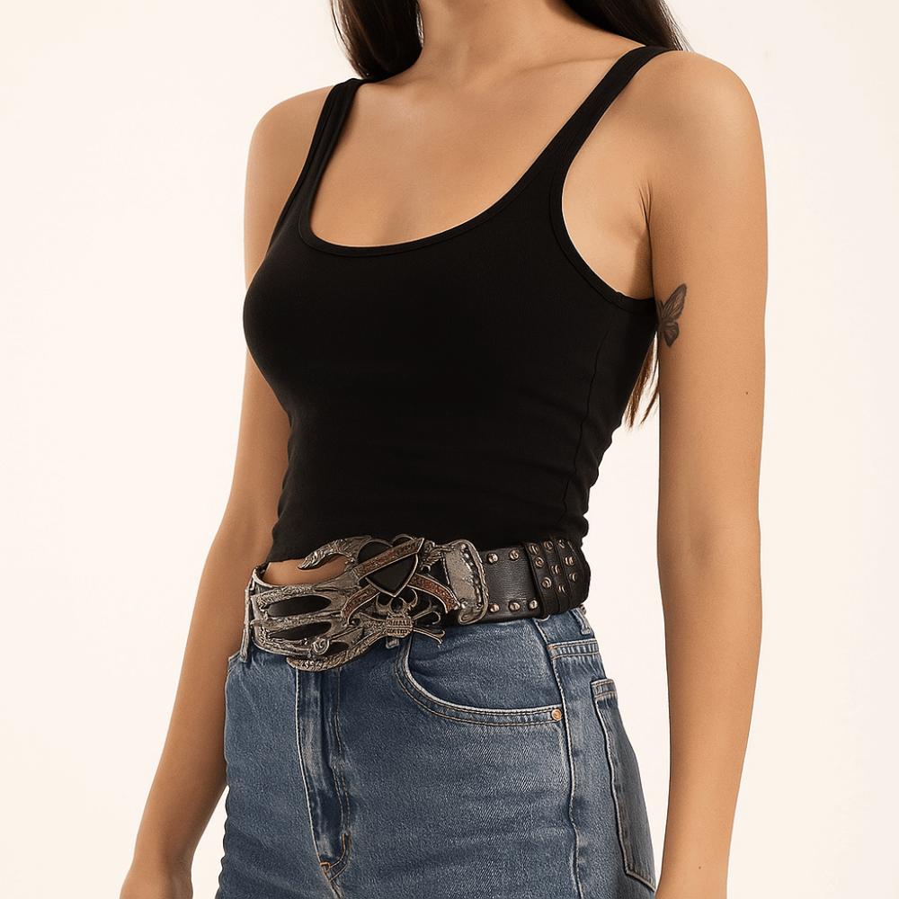 American Punk Love Hand Palm Belt Jeans Decor PU Leather Waistbands Skull Rivet Belt  Youth