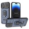 For iPhone 15 Pro Kickstand Phone Case with Slide Lens Cover PC+TPU Shockproof Rugged Shell
