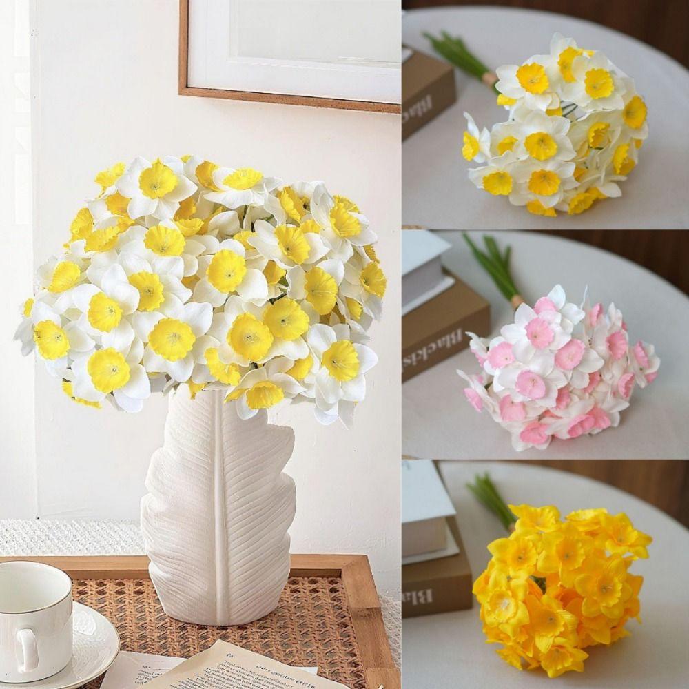 6PCS/Bundle Yellow Fake Daffodils Bouquet Simulated Decor Silk Flower  Wedding Decoration