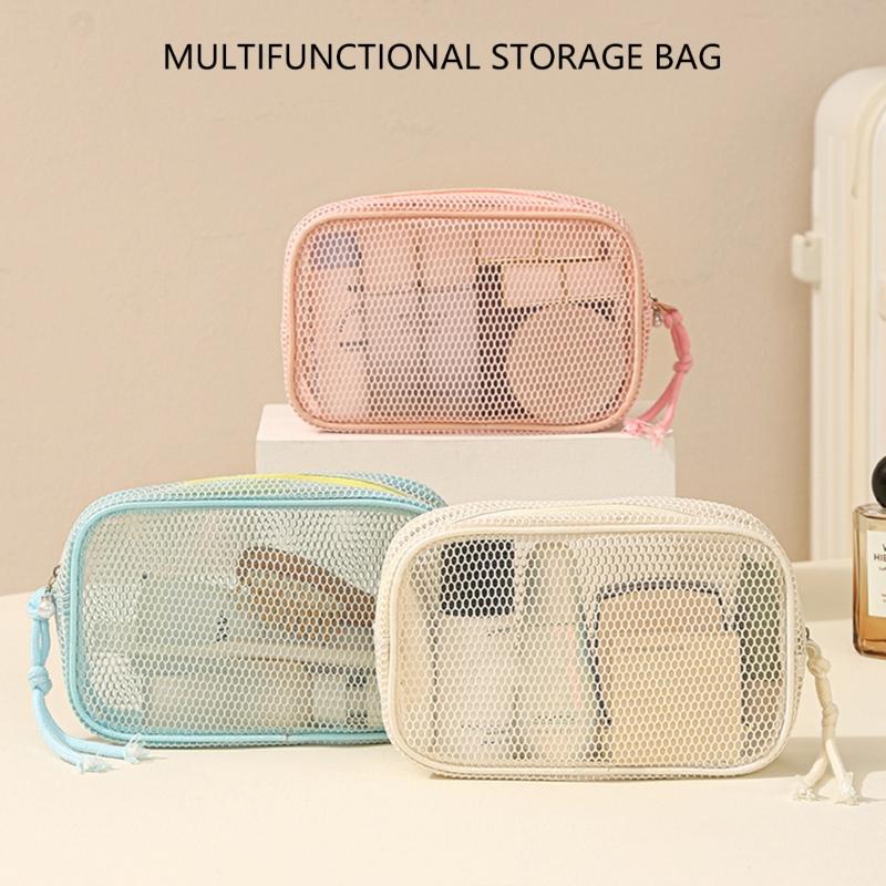 Large Capacity Mesh Cosmetic Travel Bag Dust Resistant Ventilation Portable Toiletry Organizer For Gym And Daily Use