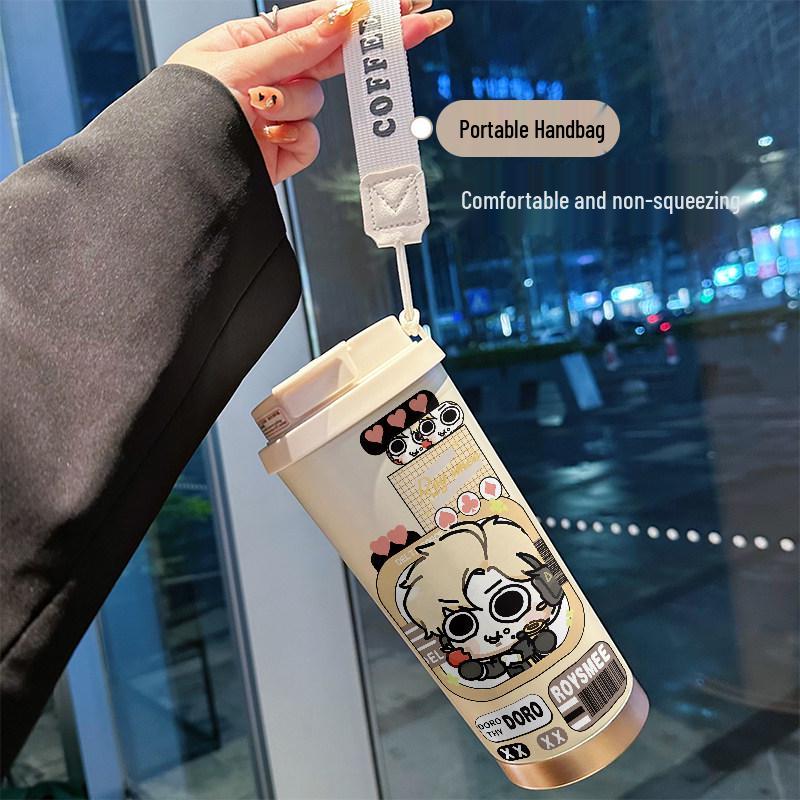 316 Stainless Steel Insulated Cup with Shan Hai Jing, Sanrio, Stitch, and Pikachu Patterns, Straw Included.