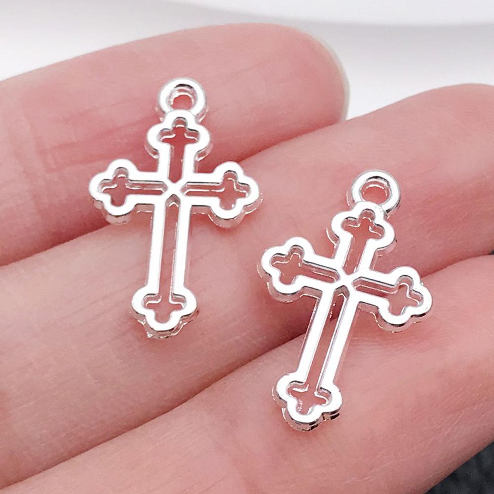 Cross-Border Hot Sale Bright Silver Cross Pendant Handmade DIY Keychain Necklace Alloy Jewelry Accessories Batch