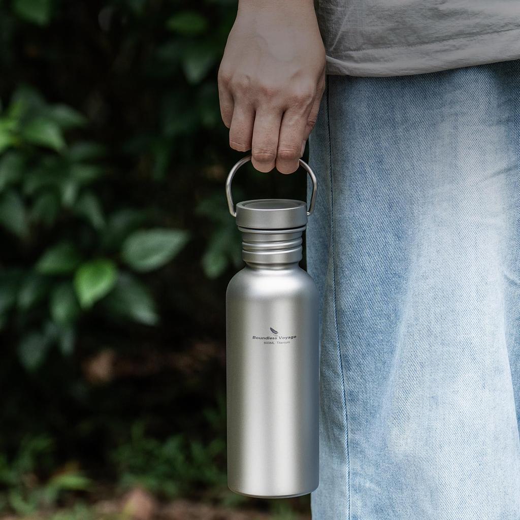 Boundless Voyage Titanium Sports Water Bottle, Wide Mouth, 600ml, Single Wall, Direct Drinking, Flameproof, Lightweight, Durable, Rustproof, Perfect
