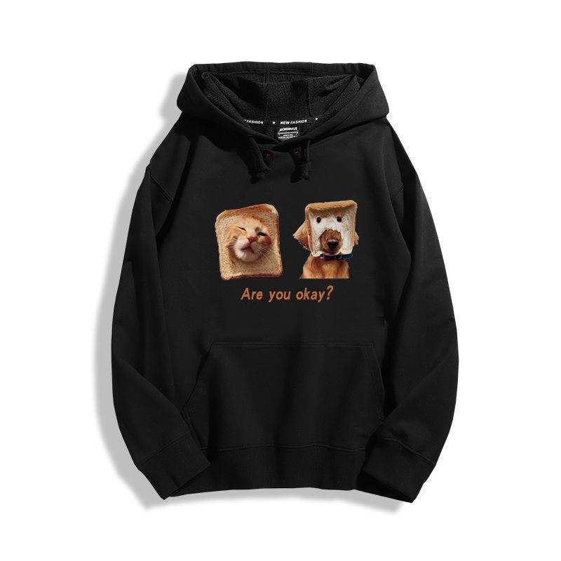 American Creative Fun Spoof Cartoon Cat and Dog Printed Hooded Sweater Men's and Women's Loose Plus Size Sportswear