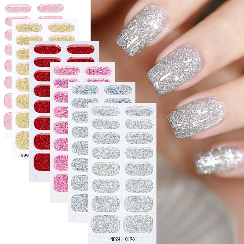 Adesivi per Unghie in Gel Semi-polimerizzati Glitterati Adesivi per Unghie UV Unghie in Gel Adesivi per Unghie Polimerizzabili con Luce UV
