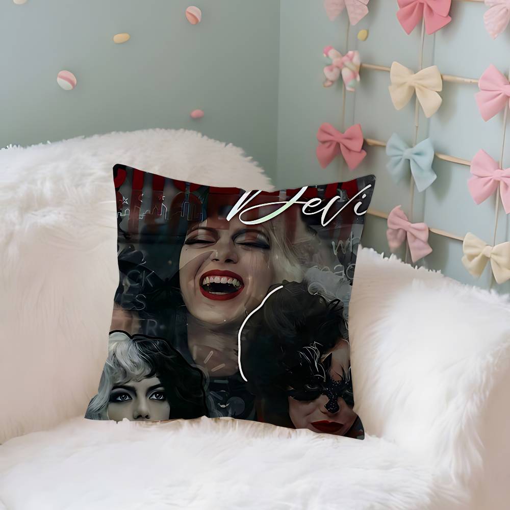 Modern Movie Bad Girl Cruella Case Plush Fabric Soft Pillowcase Double Sided Print Cushion Cover Household Gifts