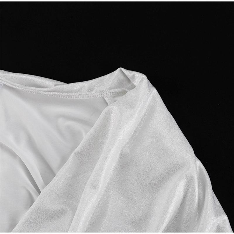 Weißes Satin-Abendkleid, formelles Etuikleid, bodenlang, sexy V-Ausschnitt, Schleppe, Falten, lange Ärmel, Falten, Kleider für besondere Anlässe