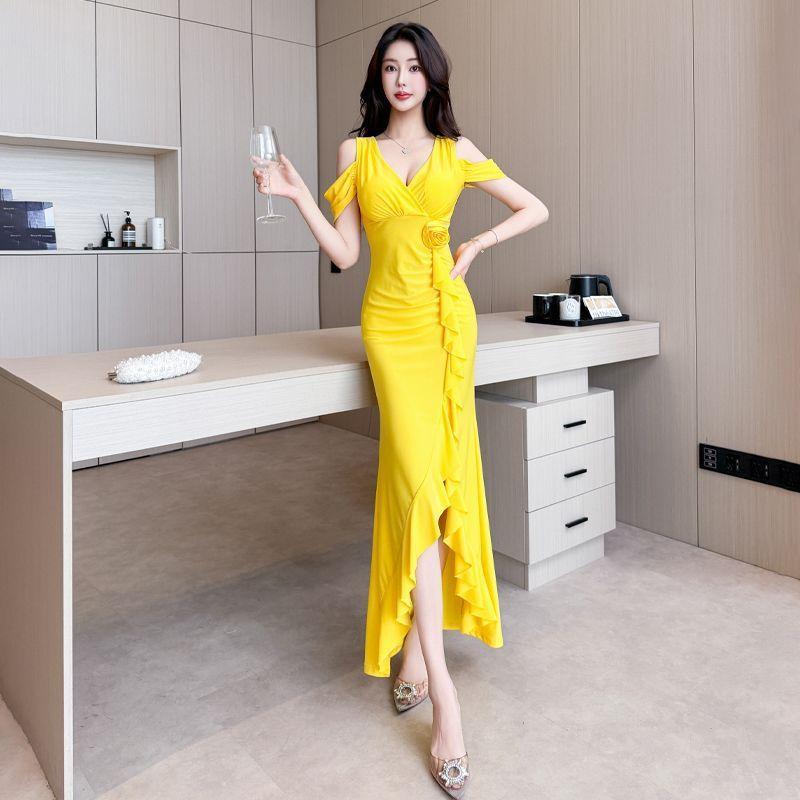 Temperament long dress evening dress slim fit new dress sexy split ends and thin night show S