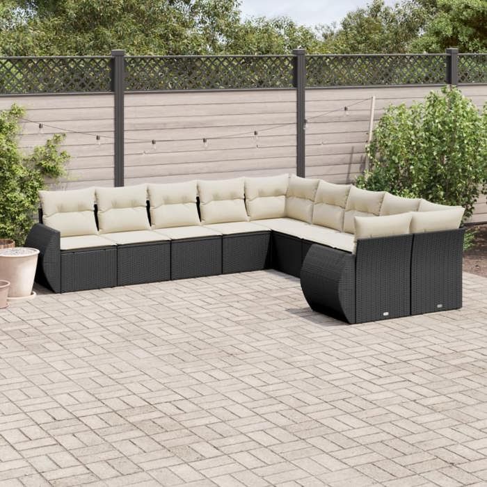 VidaXL Garden Lounge Set with Cushions 10 Pcs, Patio Sofas, Patio Furniture Set, Outdoor Furniture, Black 3254243
