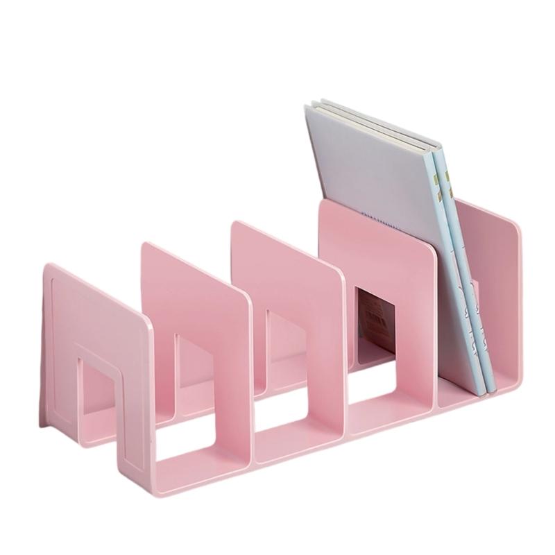 Acrylic Book End for Shelves 4 Compartments Book End Desk Book Stopper Magazine Stand Space Saving Book Organiser