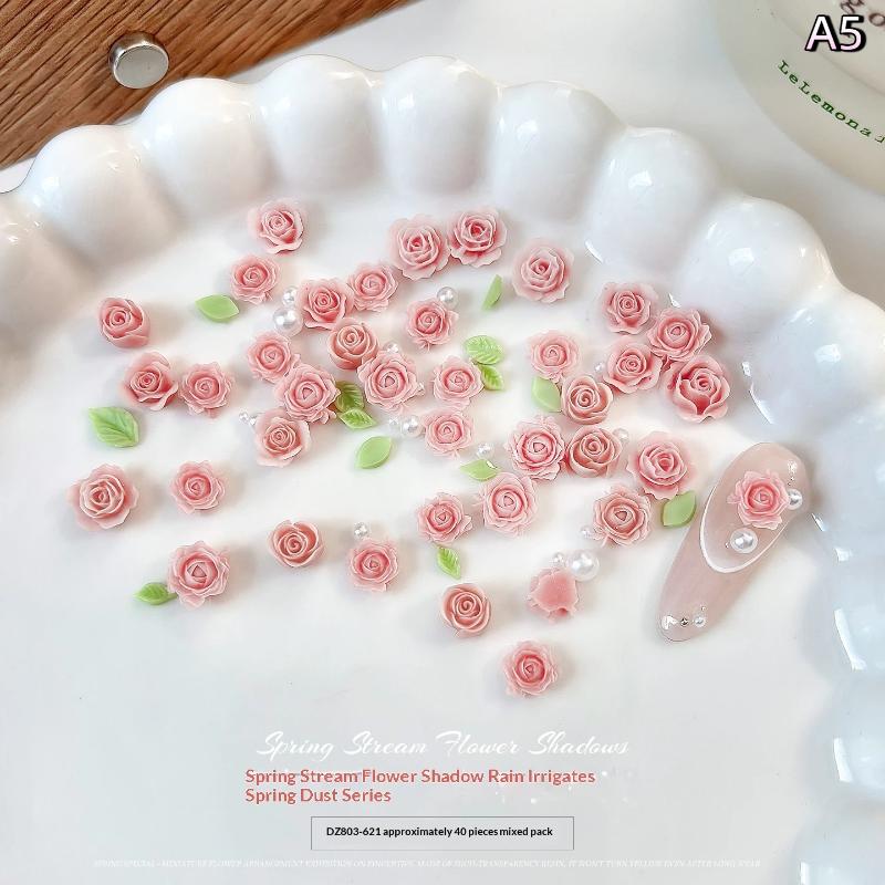 Colorful Resin Mixed Rose Nail Charms Pack of 40 Pieces Nail Art Decoration for Professional and Home Manicure A5
