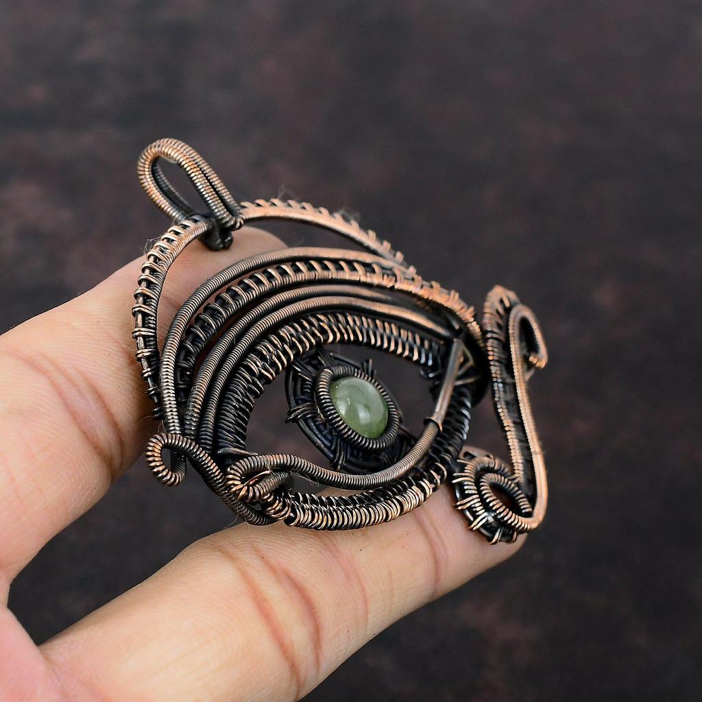 Prehnite Pendant Copper Wire Wrapped Pendant Gemstone Jewelry Evil Eye Pendant Copper Jewelry Handmade Pendant Gift For Her Designer Pendant