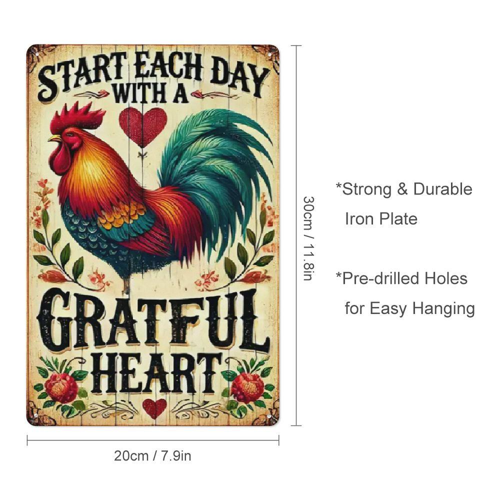 

Rooster Metal Sign Grateful Heart Wall Decor Rustic Iron Plaque xcm for KitchenFarm 20x30cm（7.8x11.8inch）