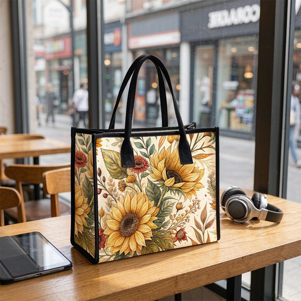 Sunflower Print Tote Bag Casual Daily Handbag Lightweight Reusable Shopping Shoulder Bag for Women Outdoor Use