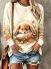 Women's Crew Neck Long Sleeve Sweatshirt Cute Bunny Sunflower Autumn Maple Leaf Print Casual Loose Pullover Tops