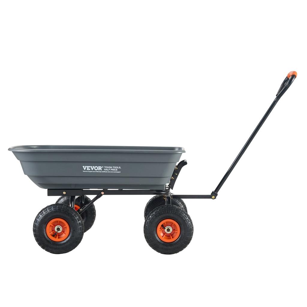 VEVOR Dump Cart, Poly Garden Dump Cart with Easy to Assemble Steel Frame, Dump Wagon with 2-in-1 Convertible Handle
