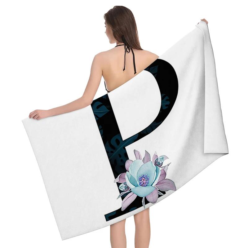 1pz Ghirlanda di fiori con motivo a lettere Telo da spiaggia, Coperta da spiaggia in microfibra ultra-fine, Asciugamano da bagno altamente assorbente, Adatto