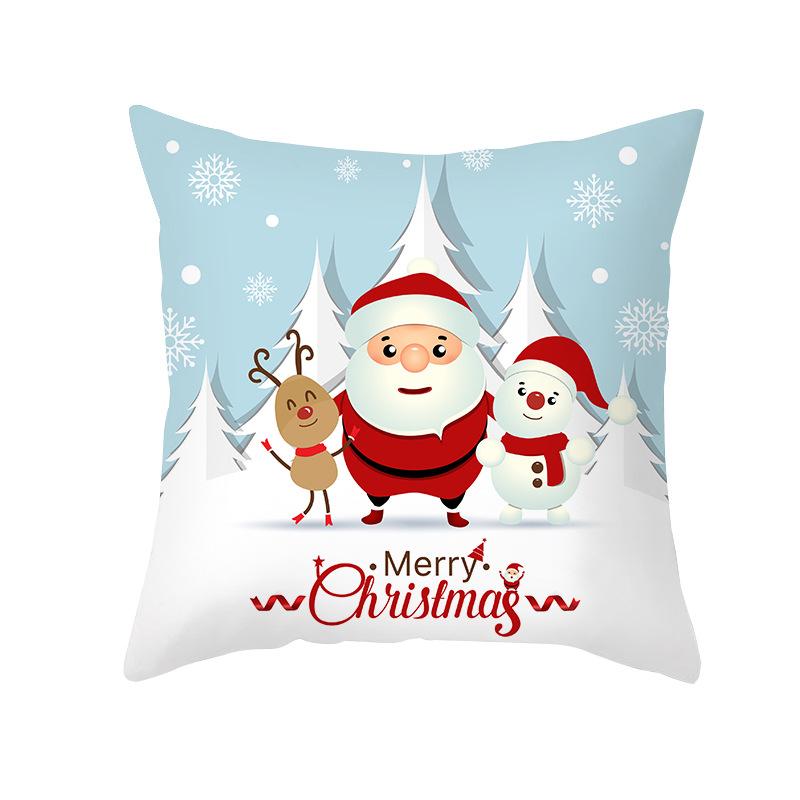 Cartoon Printed Christmas Pillow Case Peach Skin Santa Claus Wish Pillow Home Sofa Cushion