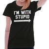 Funny Sarcastic I'm With Stupid Arrow Joke Womens Top Junior Graphic Tee