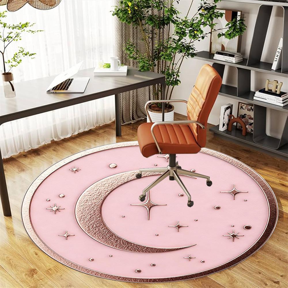 1pc Moon Star Round Chair mat office Area Rug - Non-Slip, Floor Mat for Office, Bedroom, Ideal home decor gift p0105044