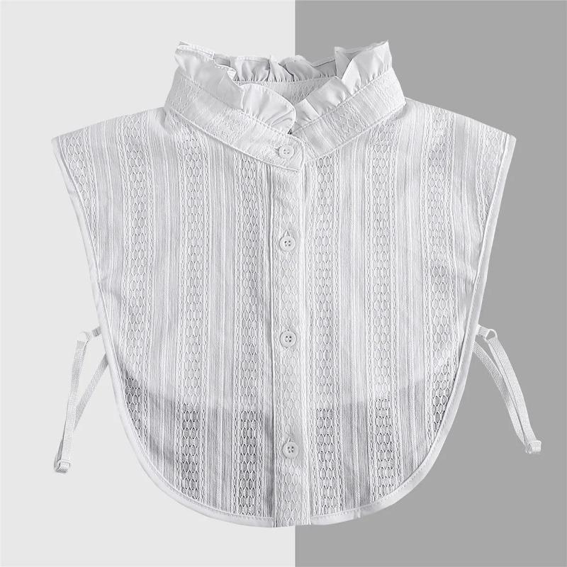 New Women White Lace Fake Collar Vintage Shirt Detachable Collar Front Tie Men Lapel Blouse Top Sweater Cotton False Collars