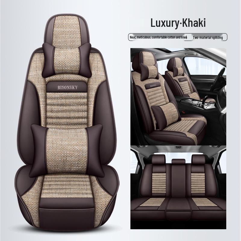 Hyundai Car Seat Cushion Cover for Reina, Elantra, Avante, Verna, Accent - Linen, Fits Five-Seat Models