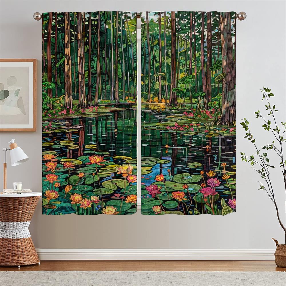 Chiffon Curtain for Living Room Flowers After Rain Sheer Curtains Salon 2 Pieces Short Window Curtains Home Blackout Blinds the