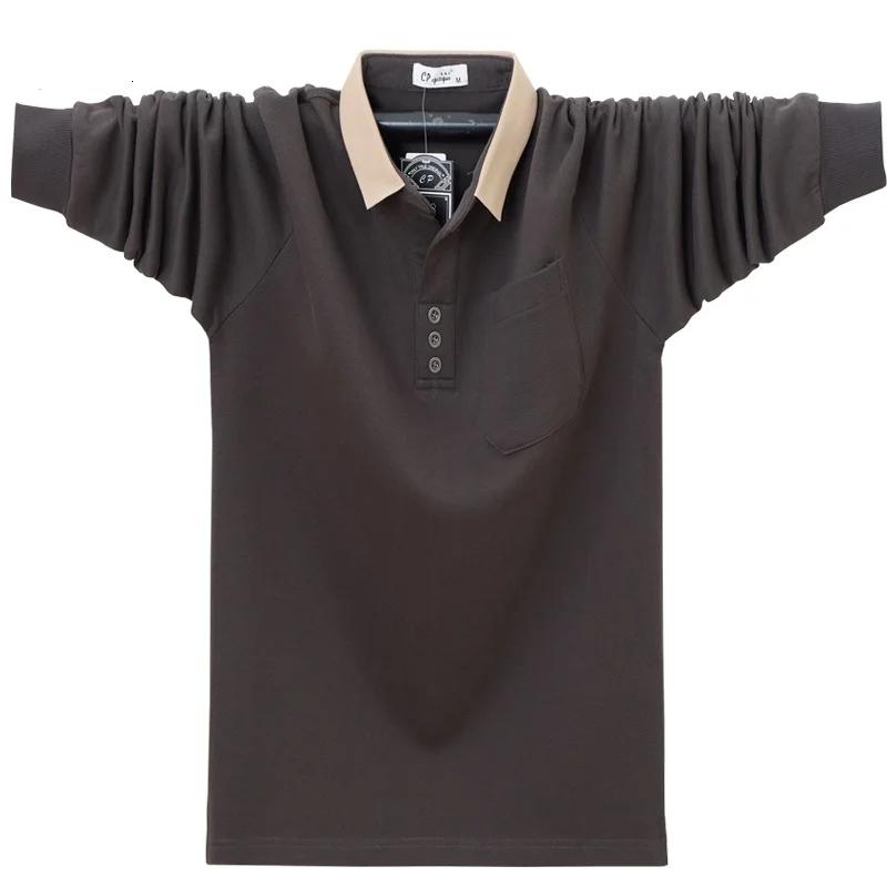 New Autumn Men's Polo Shirt Long Sleeve Business Work Shirts Male Pocket Soild Color Casual Plus-Size 6XL Clothing Men Tops