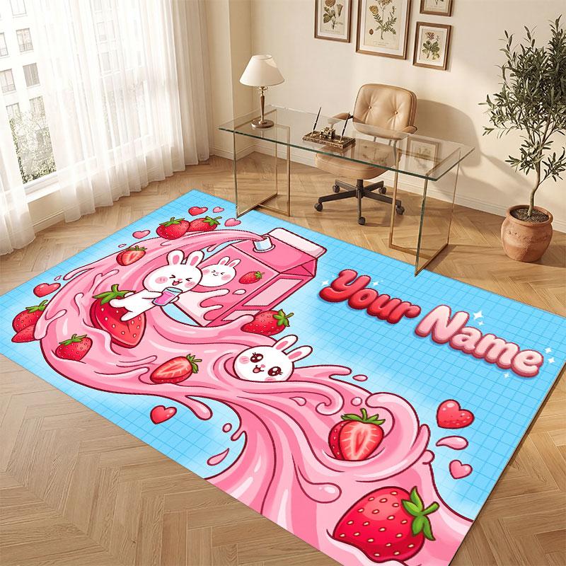 Cute Food Theme Crystal Velvet Floor Rug Personalized Custom Name Text Warm Carpet Home Decoration