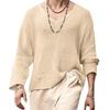 Spring Men's Fashion Knit T-Shirt Solid Color V-Neck Long Sleeve Leisure Streetwear Popular Hollow Out Loose Tees