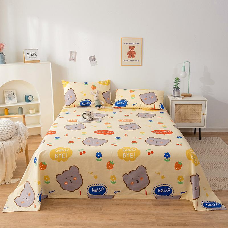 Cute Bear Pattern Bed Sheet Set Cartoon Style 100% Cotton Soft Bed Linen for Kids Boys Girls Bedroom Decoration Bedding Set