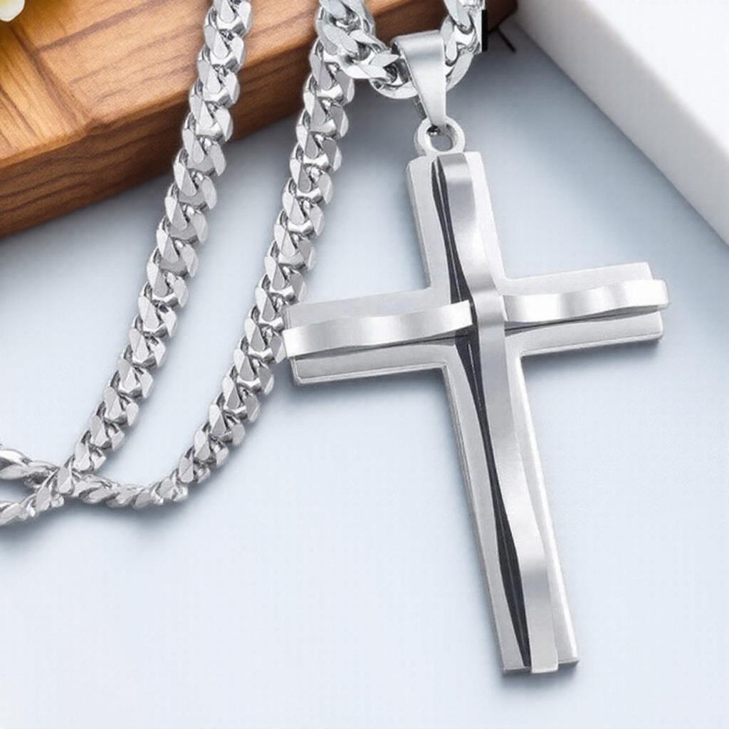 1PC Mens Cross Pendant Necklace Hip Hop Jewelry Accessories Fashion Trendy Necklace for Men