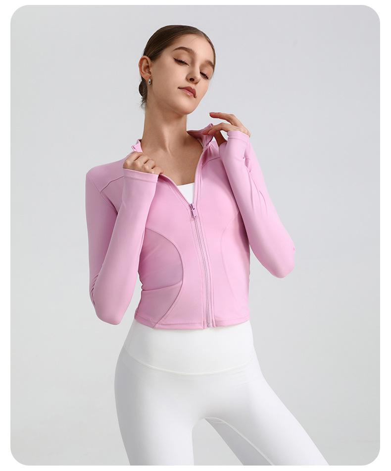 European & American Zipper Yoga Jacket - Quick-Drying, Slimming, Long Sleeve Fitness Top for Women