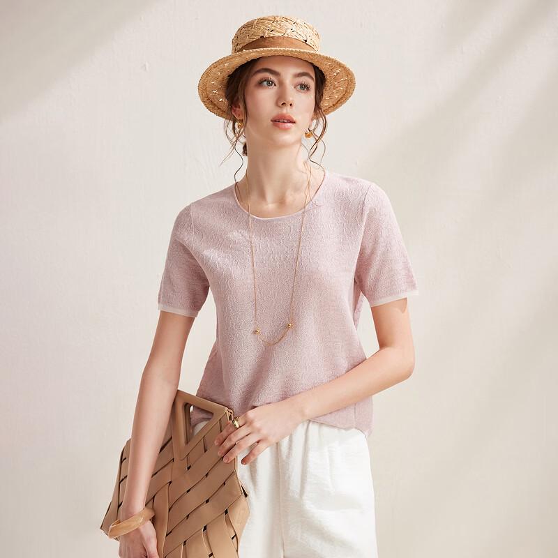 Women's Mulberry Silk Blend Knit Short Sleeve Top