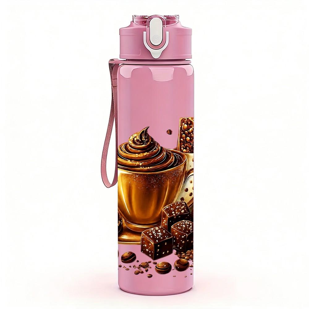 1PC Coffee Cup Bean Art 750ml Color Plastic Sports Water Bottle Leakproof Flip Straw Lid Suitable for Sports Office Home Use