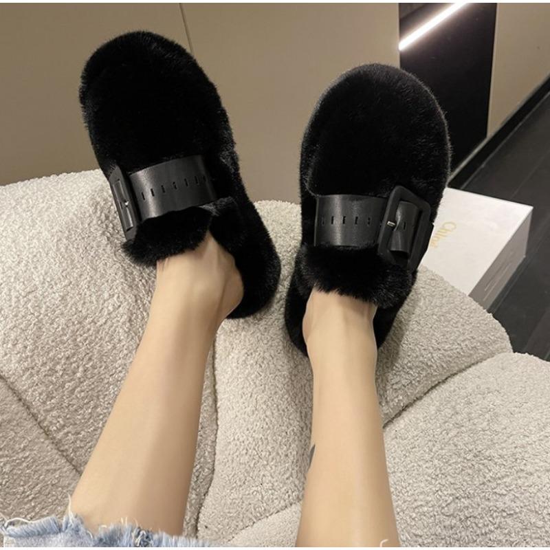 Shoes Woman Brand Slippers Casual Cover Toe Fur Flip Flops Flock Platform Pantofle Luxury Plush Flat New Slides with Fur Rubb