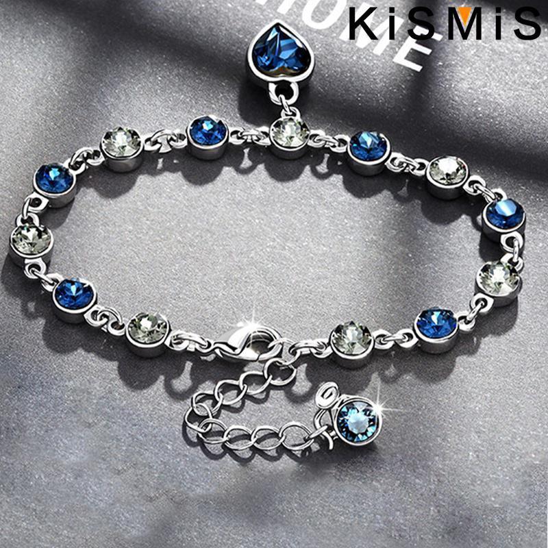 1PC Simple Creative Blue Crystal Zircon Heart Bracelet Women Valentine Day Gift Peach Heart Jewelry Accessories